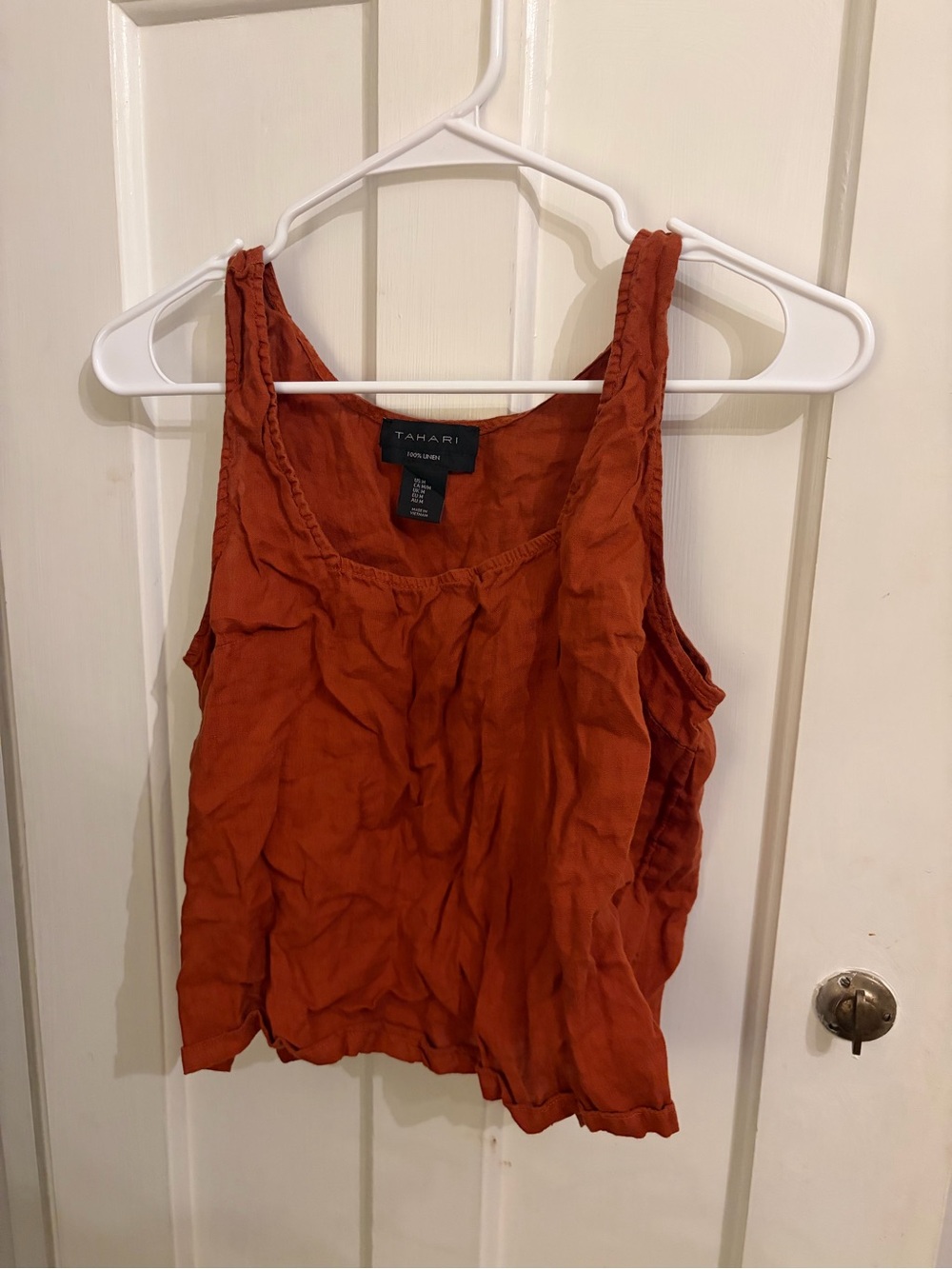 Tahari Rust Red Sleeveless 100% Linen Tank Top